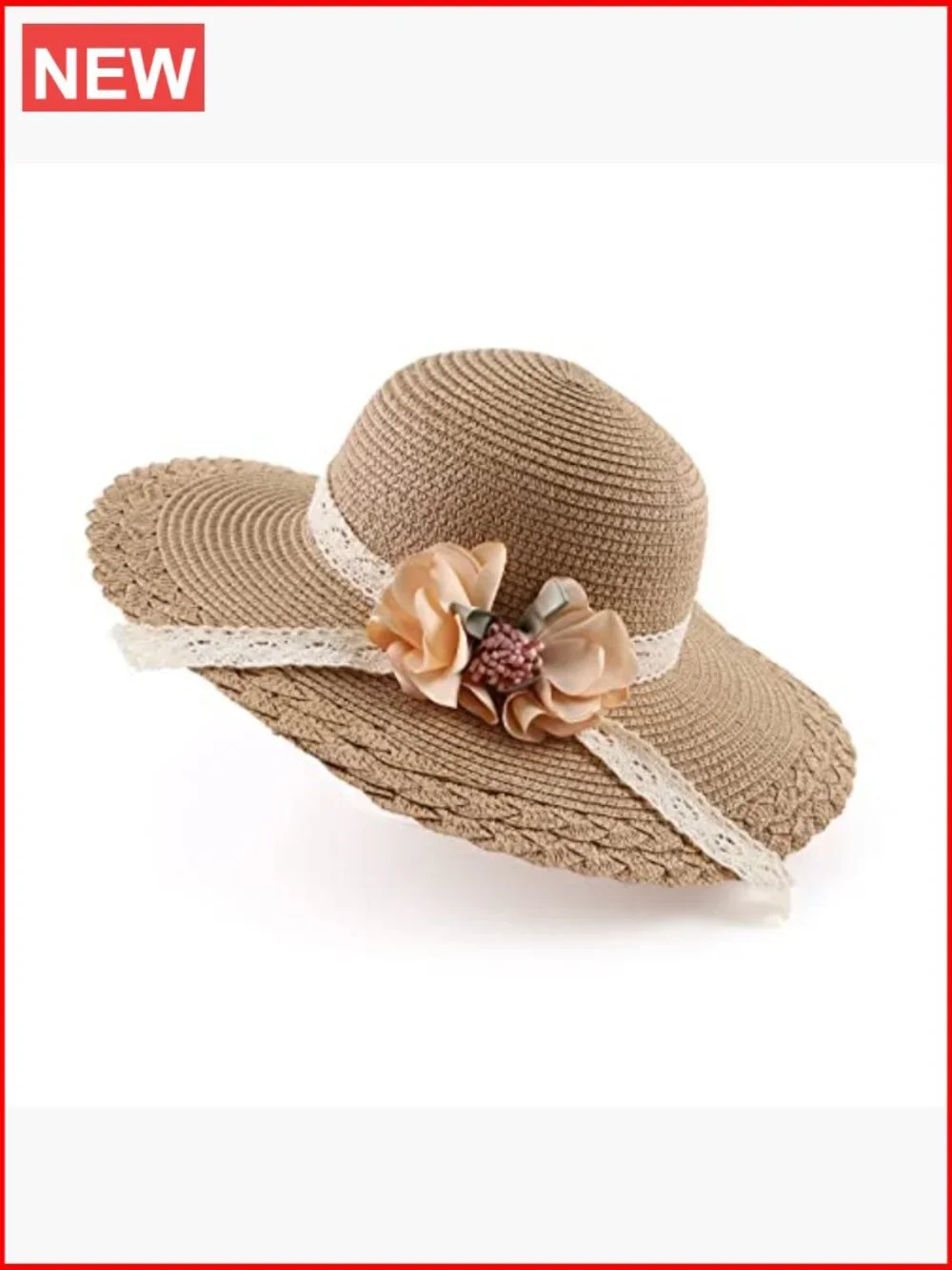 Paper Straw Sun Hat with Bowknot for Girls